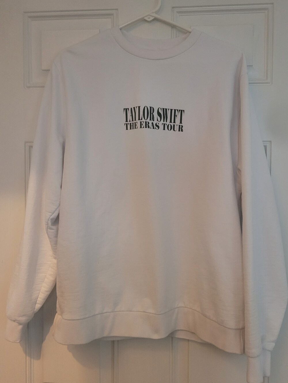 Taylor Swift Eras White Crewneck Sweatshirt with Black Logo Size Large.